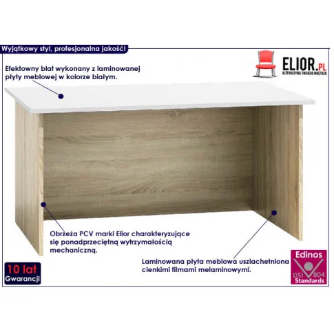 Fotografia Biurko komputerowe Hirell - białe + dąb sonoma z kategorii Biurka