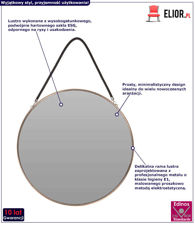 Okrągłe lustro Nuxi - różowe złoto
