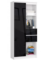Regał na książki z szufladami i półkami biały + czarny połysk - Avera 4X w sklepie Edinos.pl