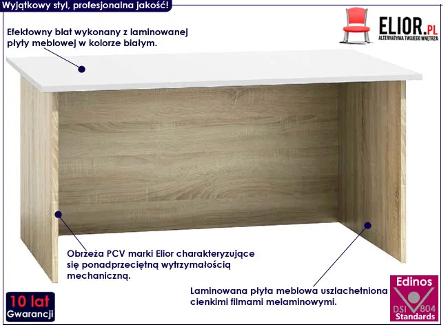 Młodzieżowe biurko białe, dąb sonoma Hirell