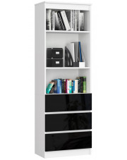 Regał do salonu na książki biały + czarny - połysk - Risten 4X w sklepie Edinos.pl
