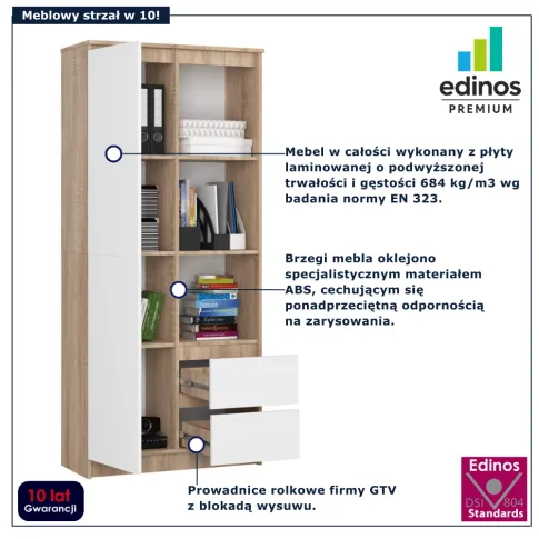 Regał biurowy Tiare 3X dąb sonoma + biały