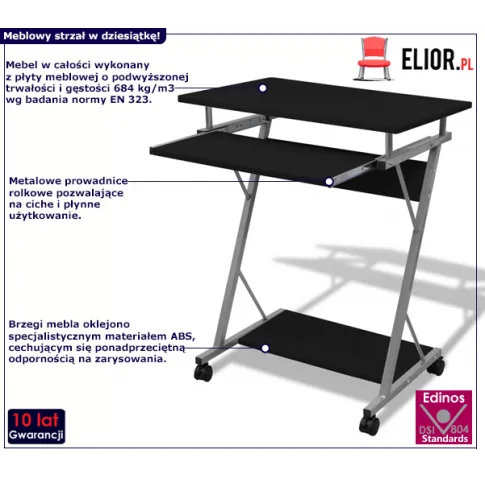 Czarne biurko na kółkach Astor