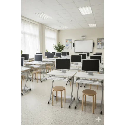 Białe małe komputerowe biurko na kółkach   Kalisto