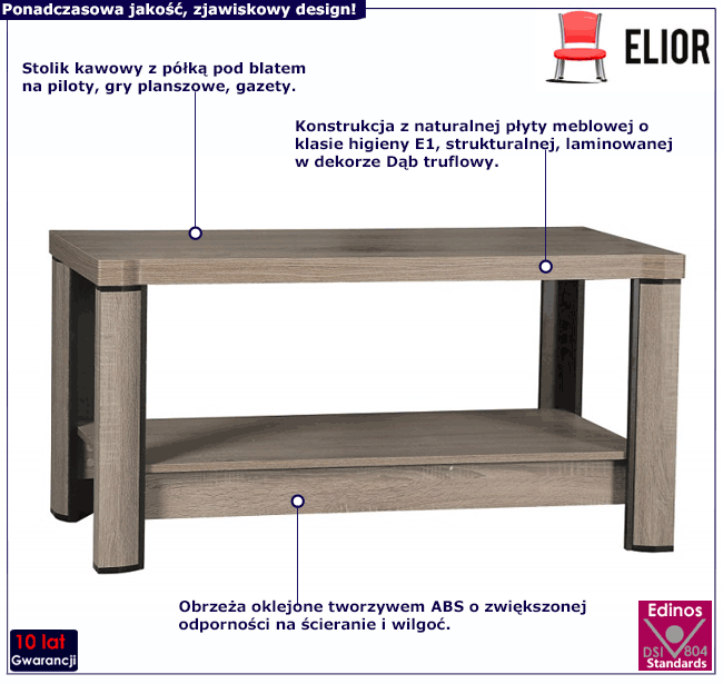 Ława z półka pod blatem dąb truflowy Rectano 17X