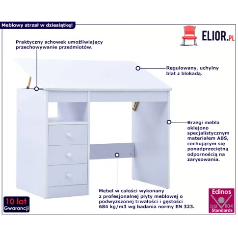 Biale regulowane biurko Tobby