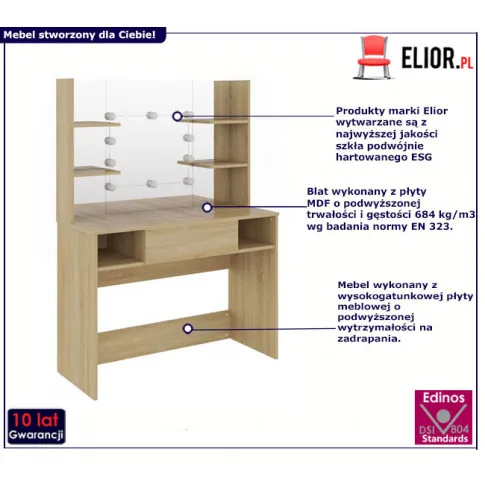 Toaletka do sypialni z lustrem led dębowa Soxo 3X