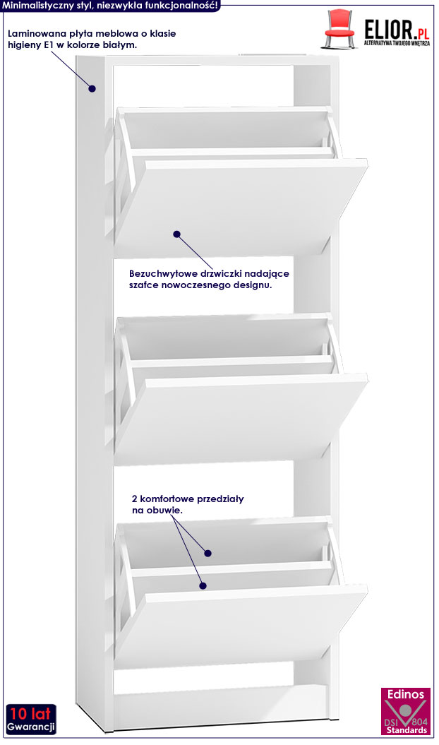 Biała szafka na obuwie z 3 drzwiczkami Forgi 3X