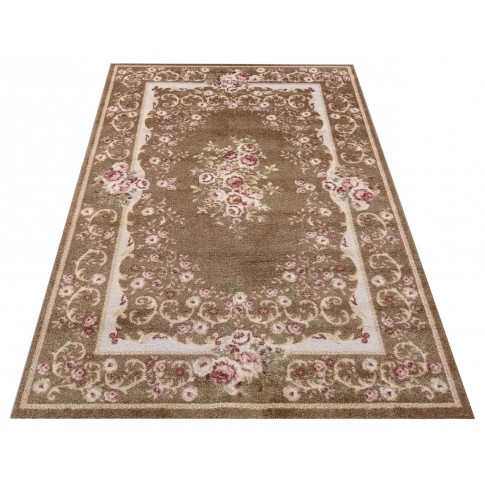 Brązowy prostokątny dywan w kwiaty Madson