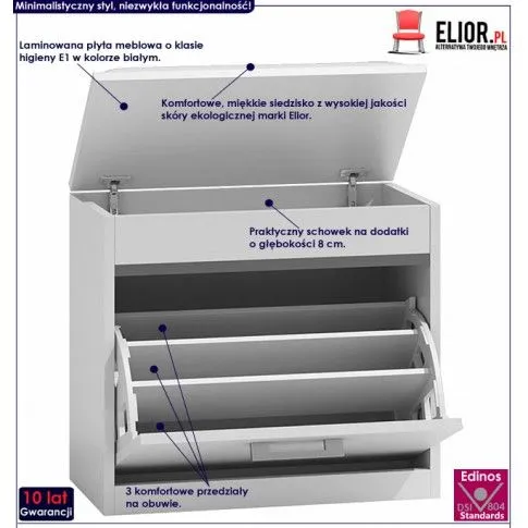 Fotografia Biała szafka na buty z siedziskiem - Cella 2X z kategorii Szafki