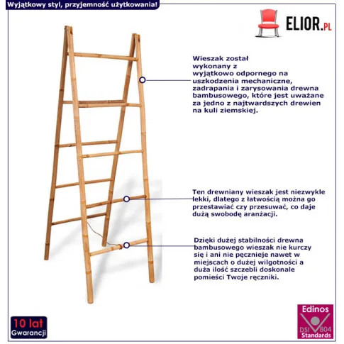 Infografika podwójny bambusowy wieszak na reczniki Egzo 4X