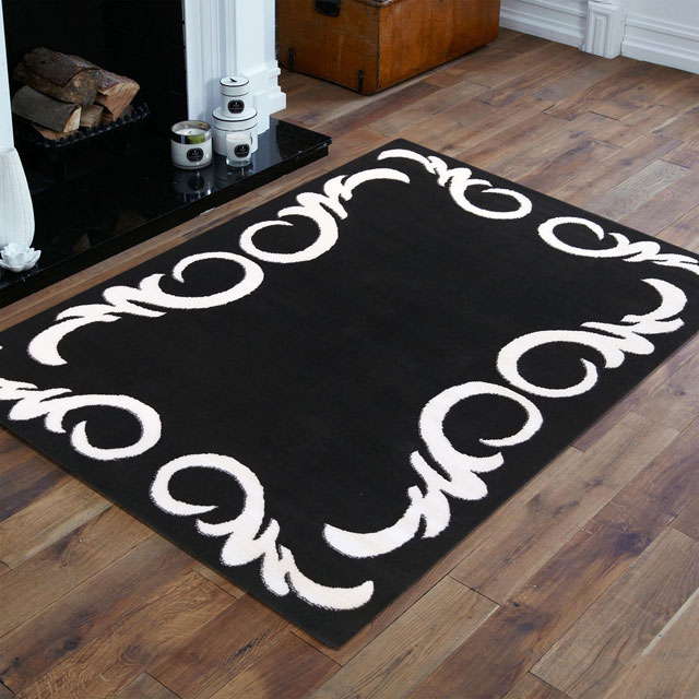czarny dywan z białym wzorem do salonu i sypialni Bonix