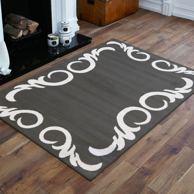 Szary dywan z białym wzorem do kuchni i jadalni Bonix