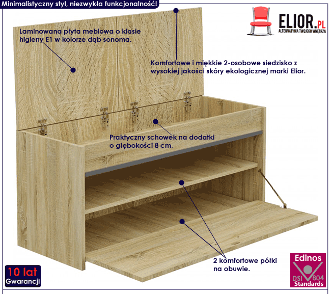 Szafka na buty ze schowkiem dąb sonoma Leni 3X