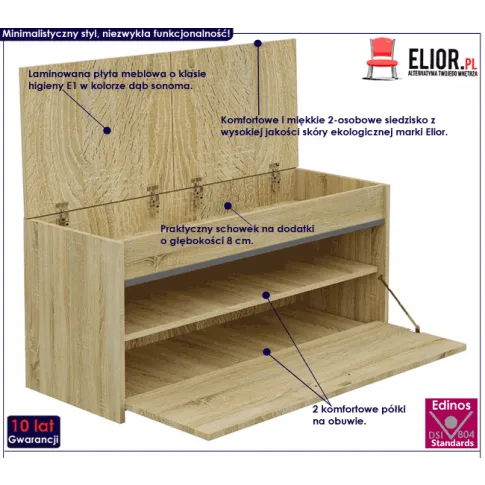 Fotografia Siedzisko z szafką na buty do przedpokoju Cella 3X - dąb sonoma z kategorii Szafki