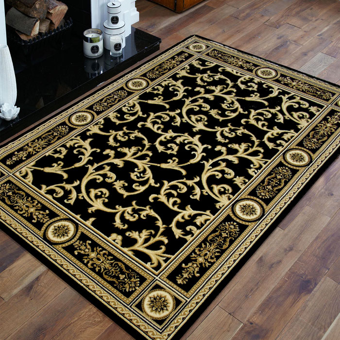 Czarny miękki prostokątny dywan we wzory Nesso