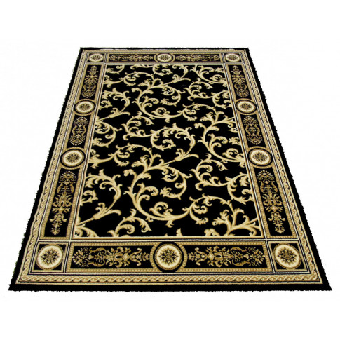 Czarny prostokątny zdobiony dywan Nesso