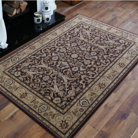 Brązowy prostokątny zdobiony dywan Rismo