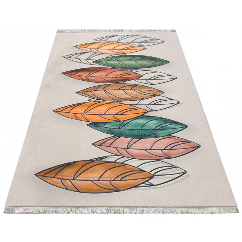 Beżowy nowoczesny dywan w kolorowe pióra Necter