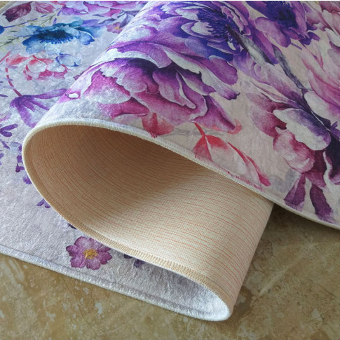 Nowoczesny miękki dywan w fioletowe kwiaty Rubiox