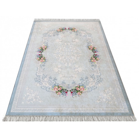 Niebieski prostokątny klasyczny dywan Kortino