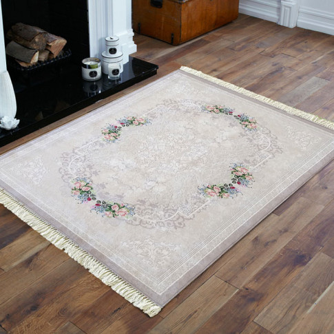 Elegancki beżowy dywan w róże Kortino