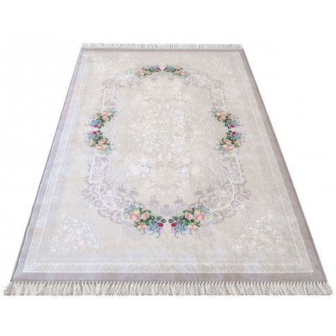 Beżowy prostokątny dywan w kwiaty Kortino
