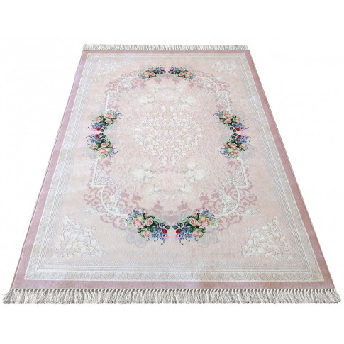 Różowy prostokątny dywan w kwiaty Kortino