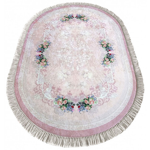 Różowy owalny dywan w kwiaty Kortado