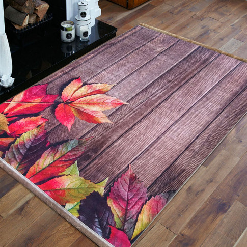 Brązowy prostokątny dywan w liście Notrix
