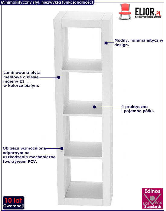 Biały regał słupek na książki Idris 6X