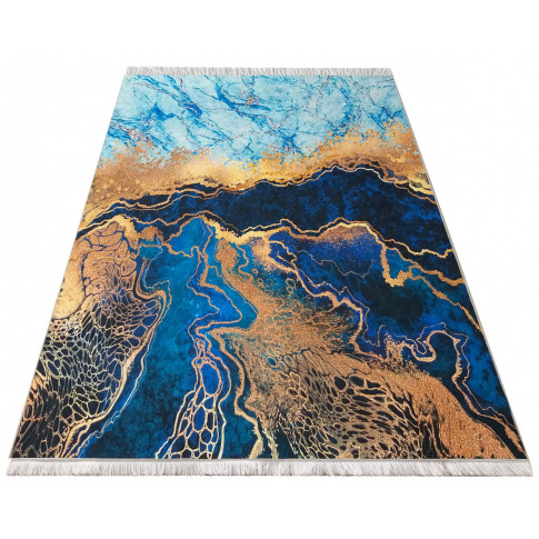 Niebieski prostokątny dywan z imitacją marmuru Barles