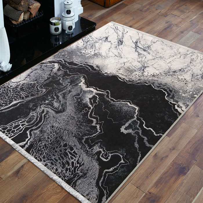Szary nowoczesny dywan we wzory do salonu Barles