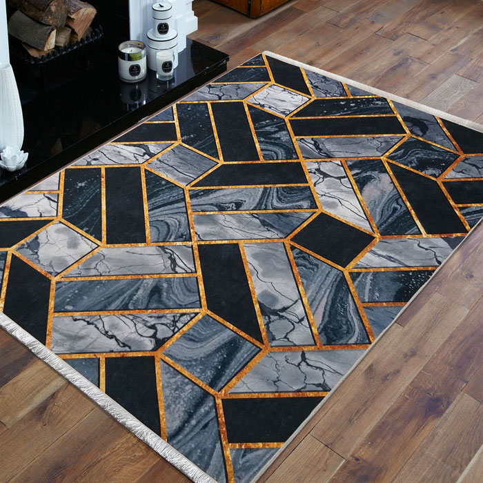 Ciemnoszary prostokątny dywan we wzory geometryczne Holiko 3X