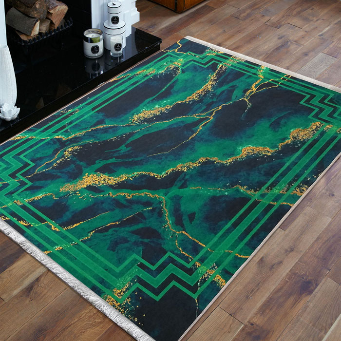 Zielony nowoczesny dywan imitujący marmur Rubenso