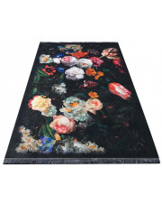Czarny prostokątny dywan w kwiaty - Rubiox w sklepie Edinos.pl