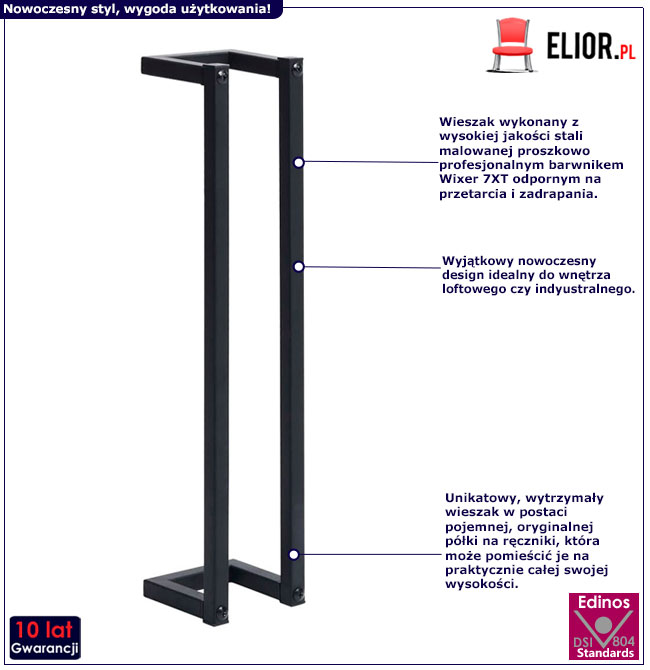 Czarny wieszak naścienny do łazienki Raxin 4X