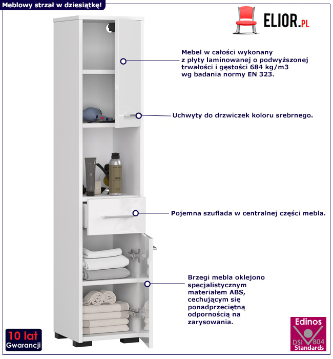 Biały regał łazienkowy w połysku Unimis 4X 