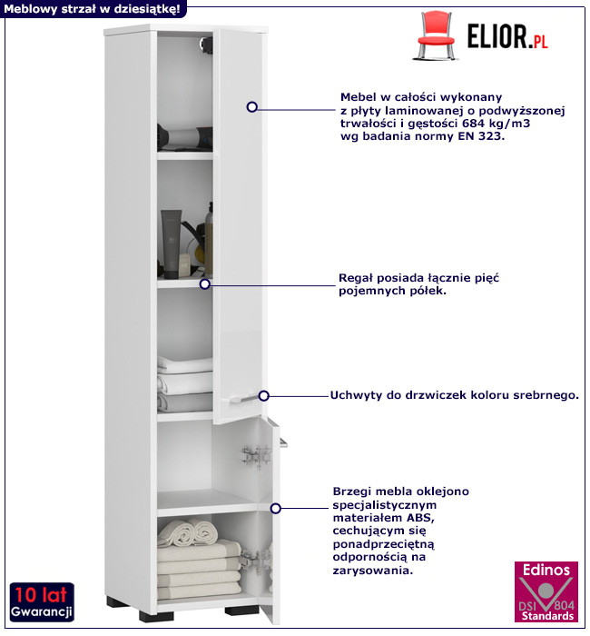 Biały regał łazienkowy w połysku Jowila 4X
