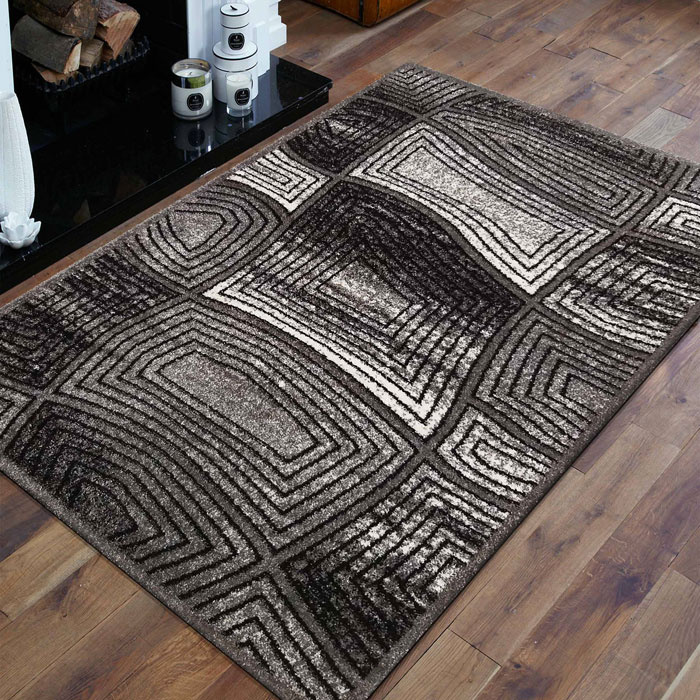 Szary prostokątny nowoczesny dywan we wzory Mantor