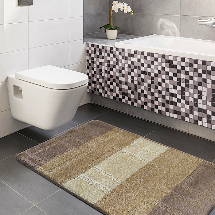 Beżowy nowoczesny komplet dywaników do łazienki Amris 3X