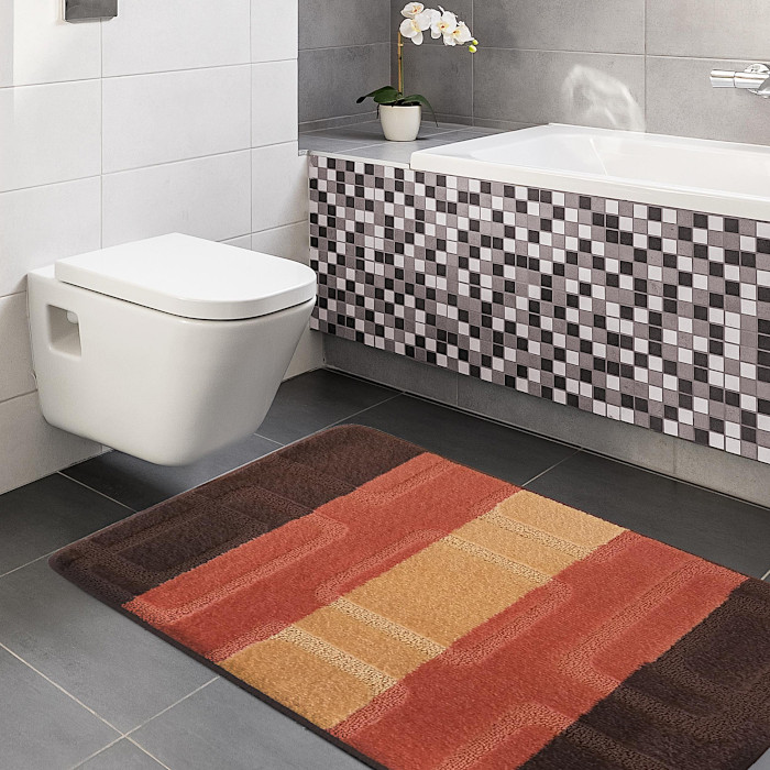 Brązowe miękkie dywaniki łazienkowe we wzory Amris 3X