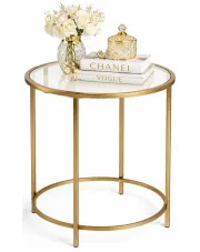 Okrągły złoty stolik kawowy ze szklanym blatem - Driada w sklepie Edinos.pl