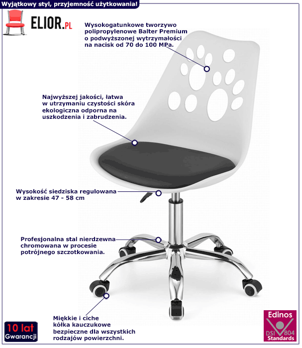 Biało- czarny fotel obrotowy dla dziecka Bambi