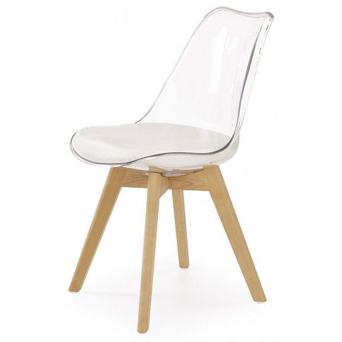 Zdjęcie produktu Przezroczyste krzesło z poduszką w stylu skandynawskim - Edwin.