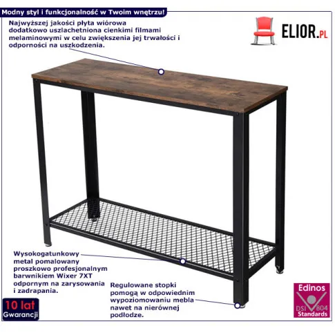 Infografika wąskiego stolika z polka do salonu Mirasalo 3X