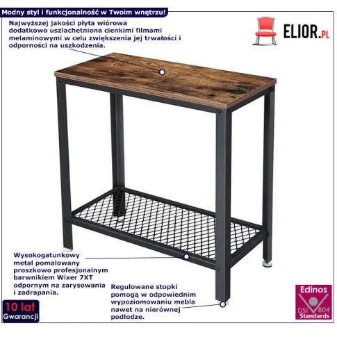 Infografika wąskiego stolika z półką do salonu Mirasalo 4X