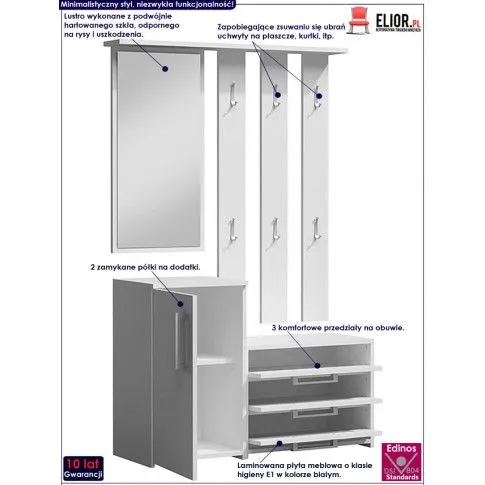 Fotografia Garderoba z lustrem do przedpokoju Skay - biała z kategorii Przedpokój