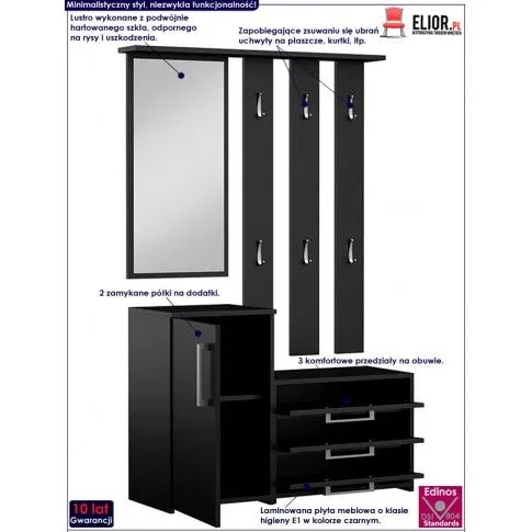 Fotografia Garderoba z lustrem Skay - czarna z kategorii Przedpokój