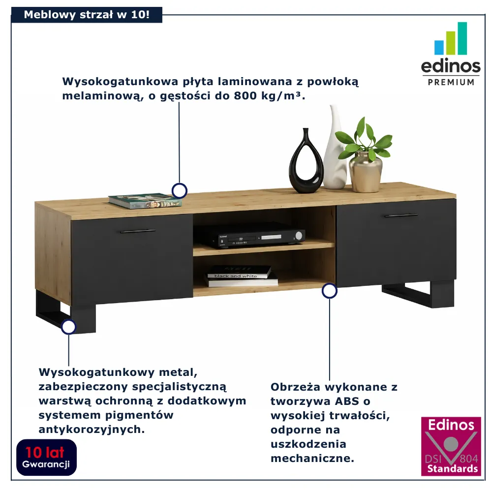 Szafka RTV Awerte 3X dąb artisan + czarny